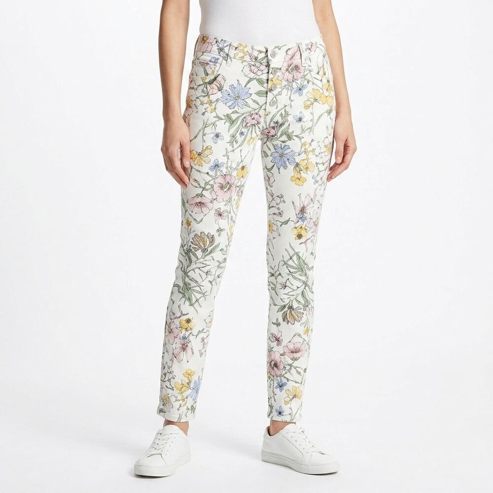 Jewelly JW9242 White Floral Stretch Pants Women Size XL/42